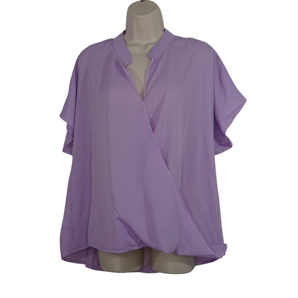 Shein Curve Lavender Purple Short Sleeve Wrap Blouse Women Size 0XL US Size 12W